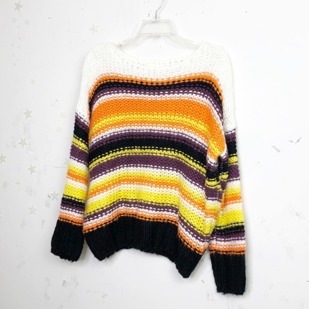 DREAMERS open knit colorful striped scoop neck sweater - Picture 8 of 8